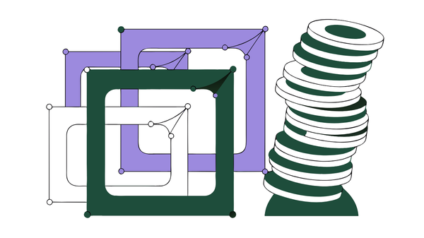 Design canvas frames with bezier curves and a tipping coin stack